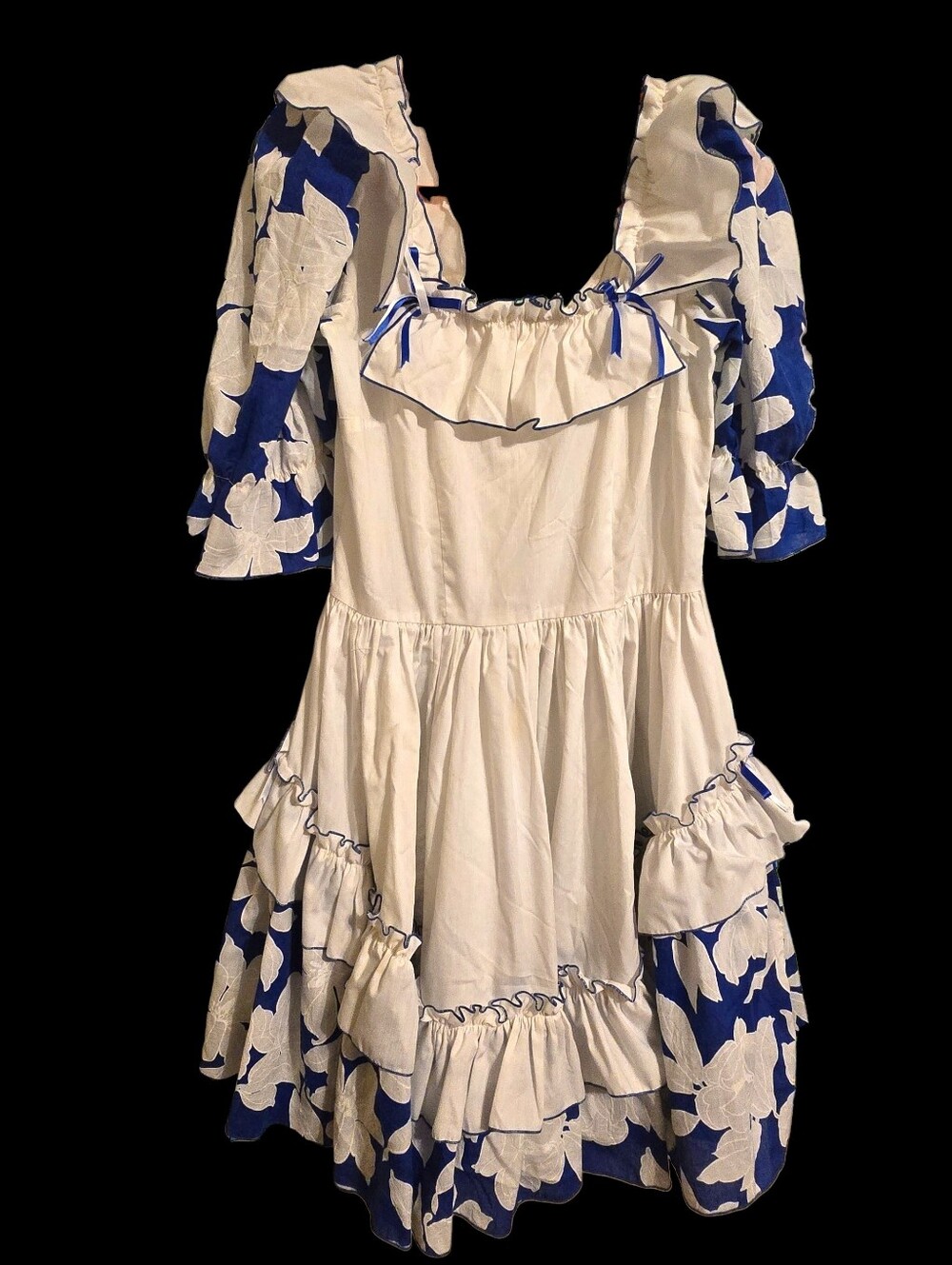 Vintage | White and Blue Ruffle Square Dancing Dress